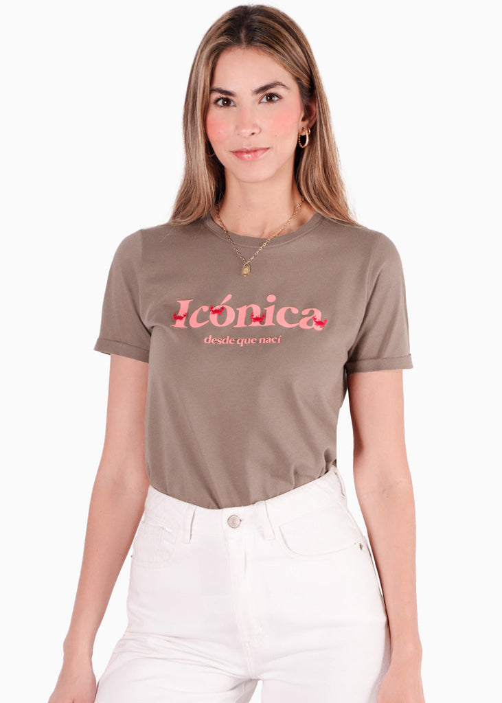 Camiseta estampada "Icónica desde que nací " color blanco, marfil para mujer - Flashy