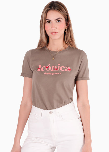 Camiseta estampada "Icónica desde que nací " color blanco, marfil para mujer - Flashy
