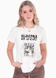 Camiseta estampada "Karma is a cat" color marfil, blanco para mujer - Flashy