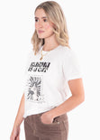 Camiseta estampada "Karma is a cat" color marfil, blanco para mujer - Flashy