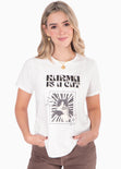 Camiseta estampada "Karma is a cat" color marfil, blanco para mujer - Flashy