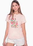 Camiseta estampada "La dolce vita" color rosado para mujer - Flashy