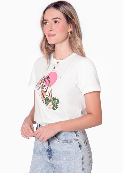Camiseta estampada "La dolce vita" color blanco, marfil para mujer - Flashy