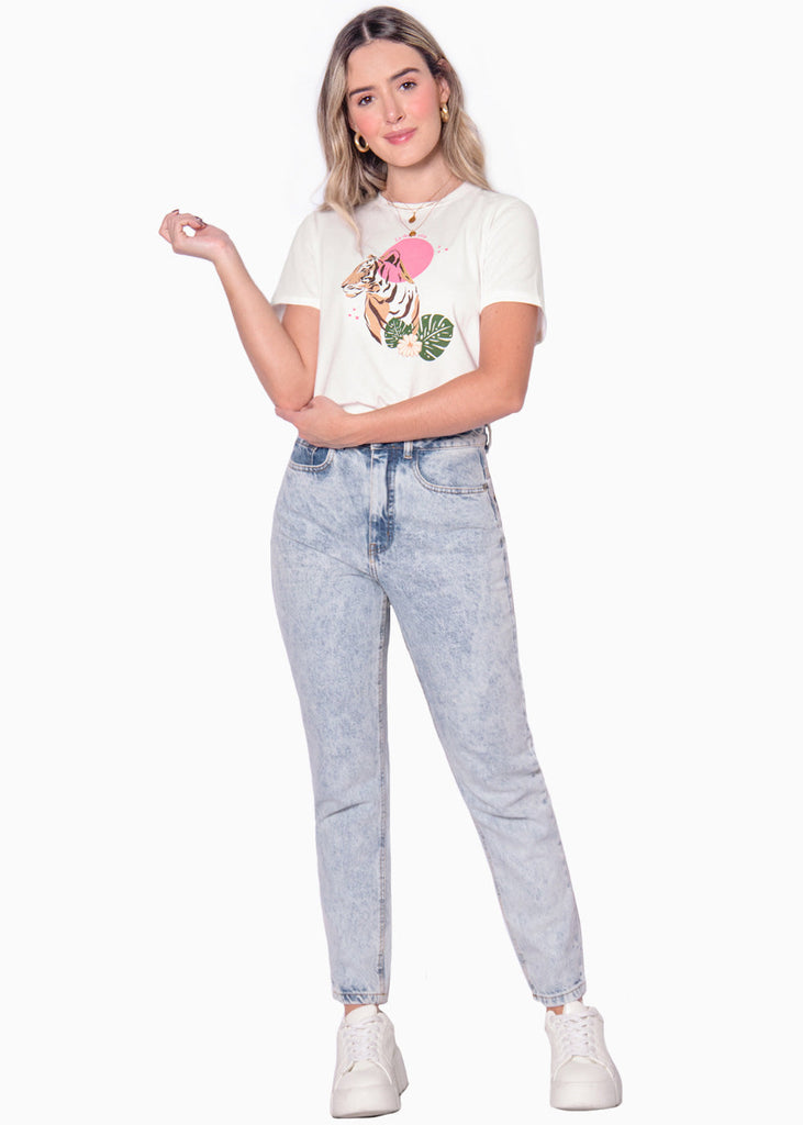 Camiseta estampada "La dolce vita" color blanco, marfil para mujer - Flashy