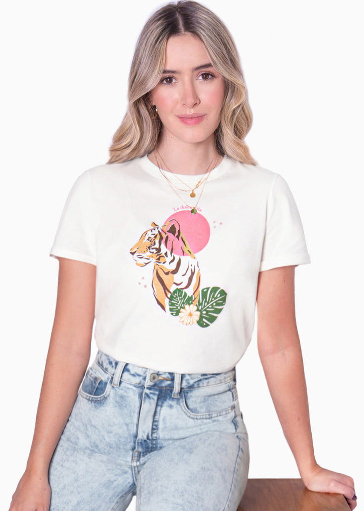 Camiseta estampada "La dolce vita" color blanco, marfil para mujer - Flashy