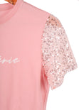Camiseta estampada "ma cherie" con mangas en lentejuelas color rosado para mujer - Flashy