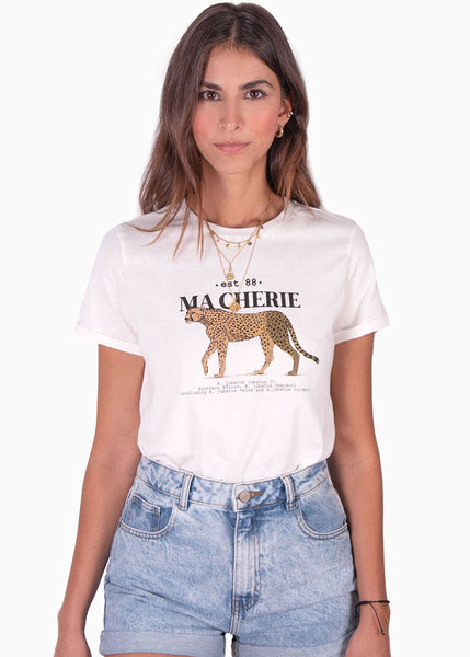 Camiseta estampada "Ma Cherie" color blanco, marfil para mujer - Flashy