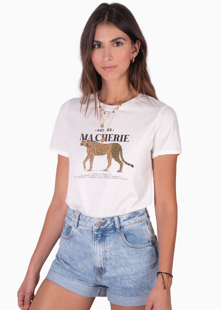 Camiseta estampada "Ma Cherie" color blanco, marfil para mujer - Flashy