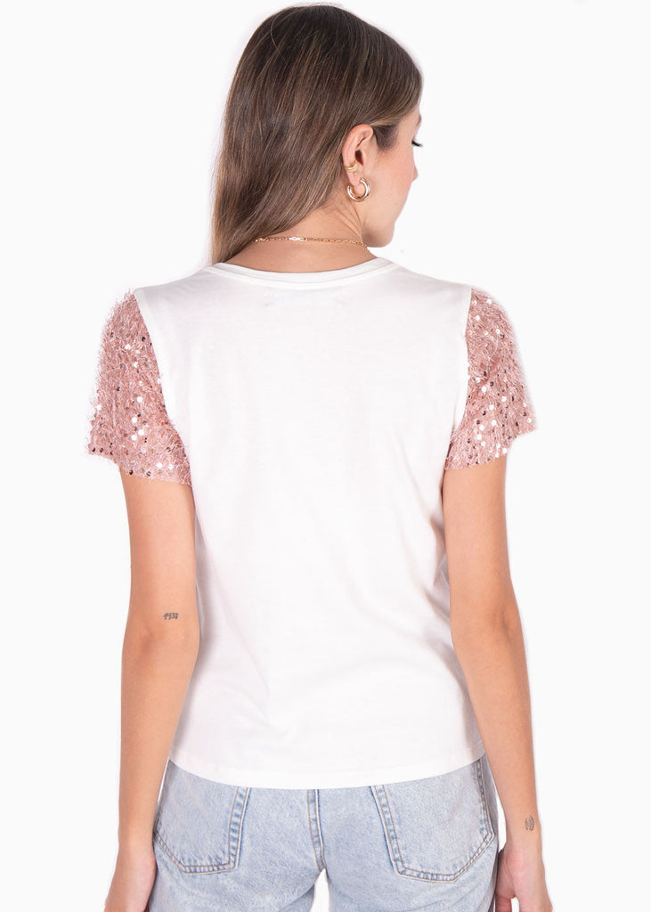 Camiseta estampada "No bad days" con mangas en lentejuelas para mujer - Flashy
