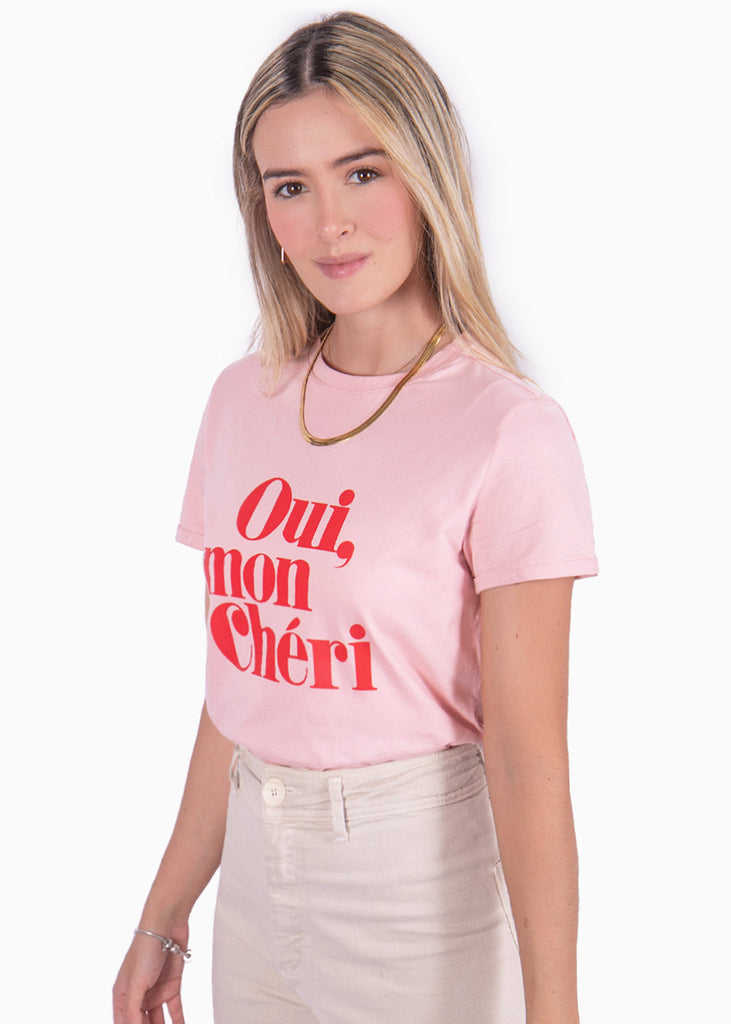 Camiseta estampada "Oui, mon chéri" color rosado para mujer - Flashy