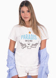 Camiseta estampada "Paradis sur la mer" color blanco, marfil para mujer - Flashy
