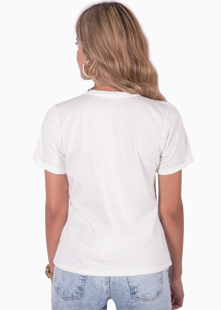 Camiseta estampada "Paradis sur la mer" color blanco, marfil para mujer - Flashy