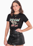 Camiseta estampada "Rock n Roll love tour" color negro para mujer - Flashy