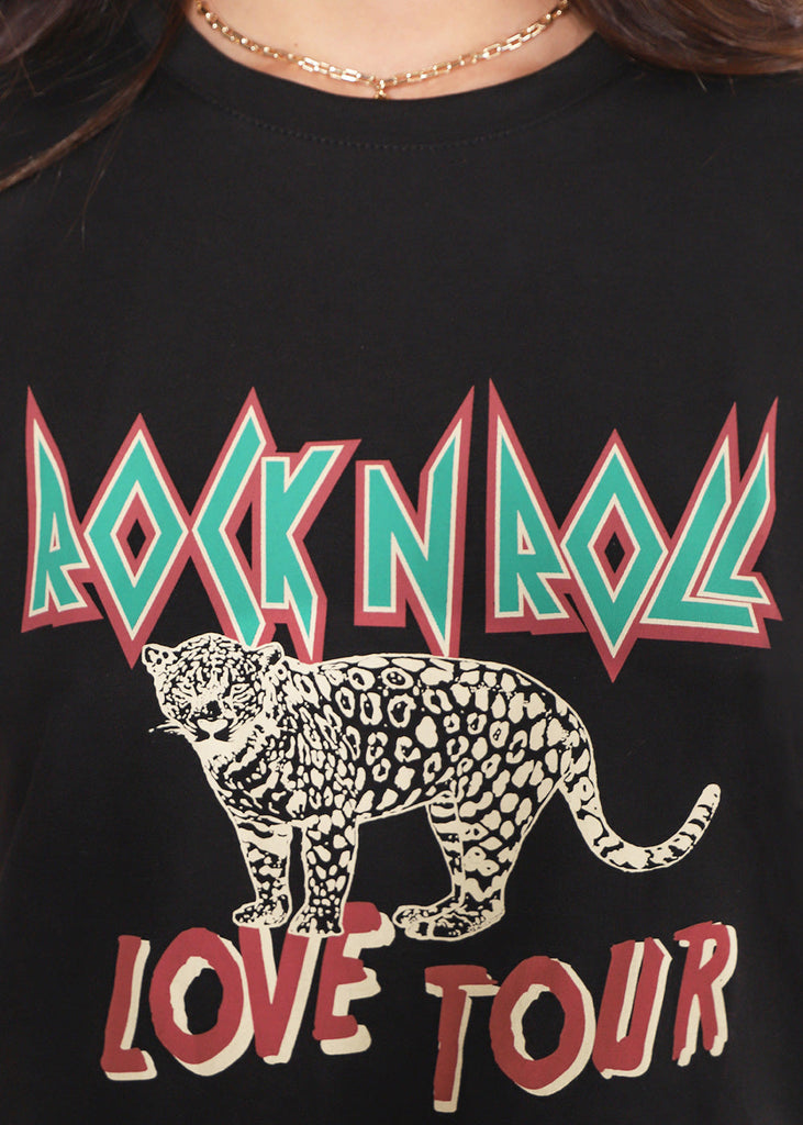 Camiseta estampada "Rock n Roll love tour" color negro para mujer - Flashy