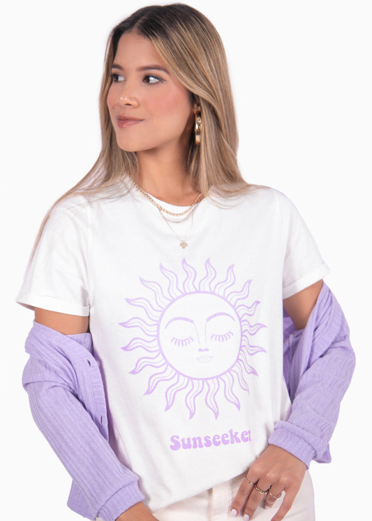 Camiseta estampada "Sunseeker" color blanco para mujer - Flashy