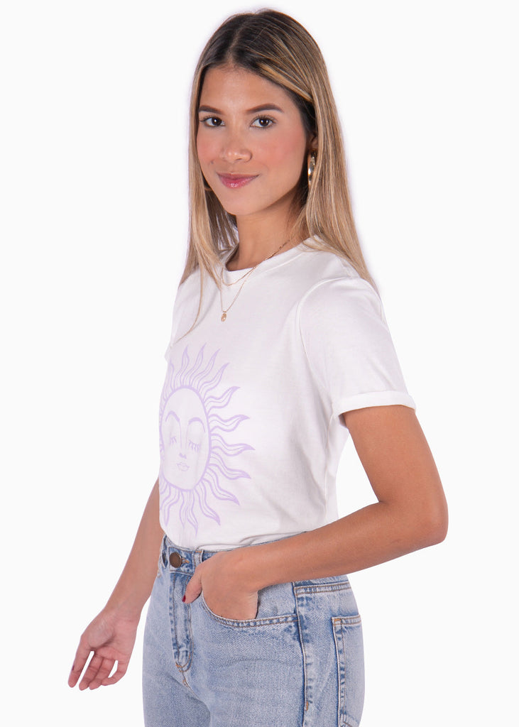 Camiseta estampada "Sunseeker" color blanco para mujer - Flashy