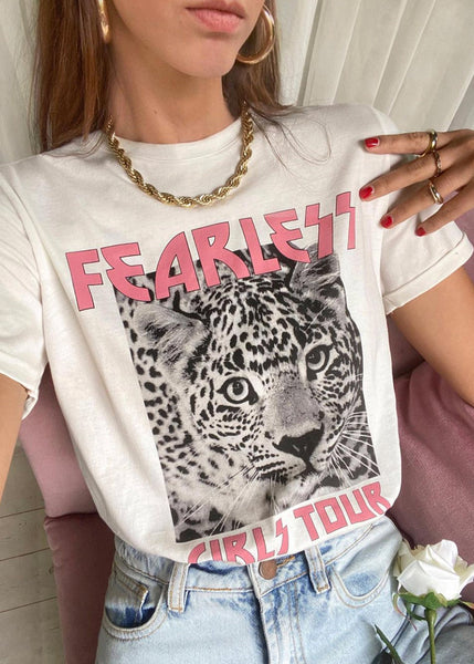 Camiseta estampada tigre "Fearless" color blanco para mujer - Flashy