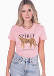 Camiseta estampada tigre y "The brave spirit" color rosado para mujer - Flashy