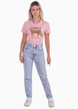 Camiseta estampada tigre y "The brave spirit" color rosado para mujer - Flashy