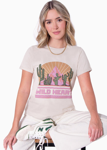 Camiseta estampada "Wild Heart" color beige para mujer - Flashy