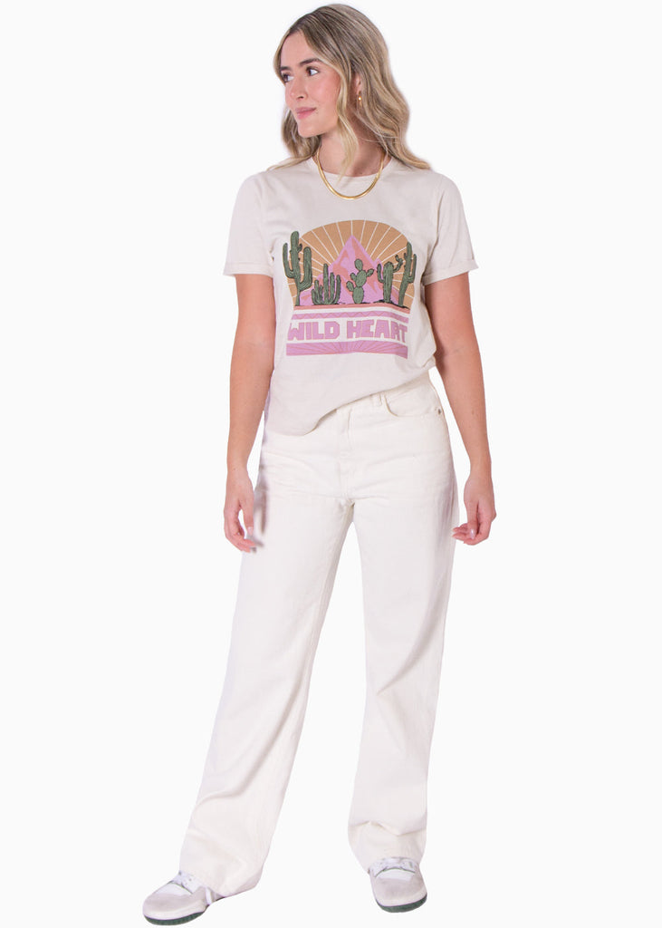 Camiseta estampada "Wild Heart" color beige para mujer - Flashy