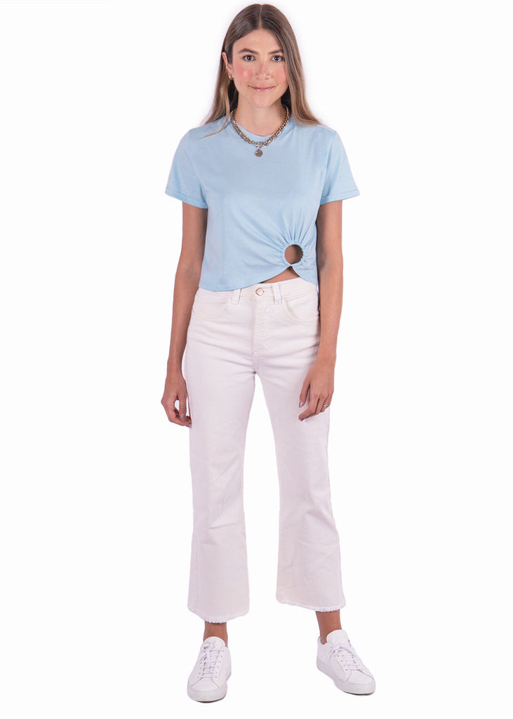 Camiseta manga corta con argolla color azul para mujer - Flashy