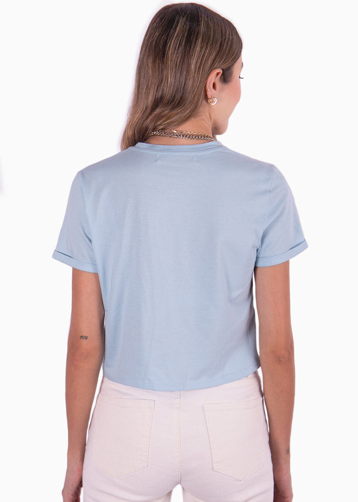 Camiseta manga corta con argolla color azul para mujer - Flashy