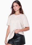 Camiseta oversized manga corta con perlas color gris para mujer - Flashy