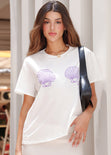 Camiseta oversize con estampado de caracola color blanco, marfil para mujer - Flashy