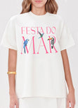 Camiseta oversized estampada "Festa do mar" color blanco, marfil para mujer - Flashy