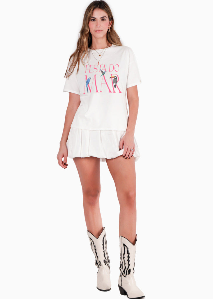 Camiseta oversized estampada "Festa do mar" color blanco, marfil para mujer - Flashy