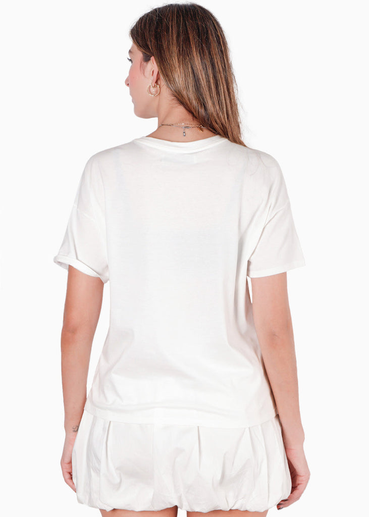 Camiseta oversized estampada "Festa do mar" color blanco, marfil para mujer - Flashy