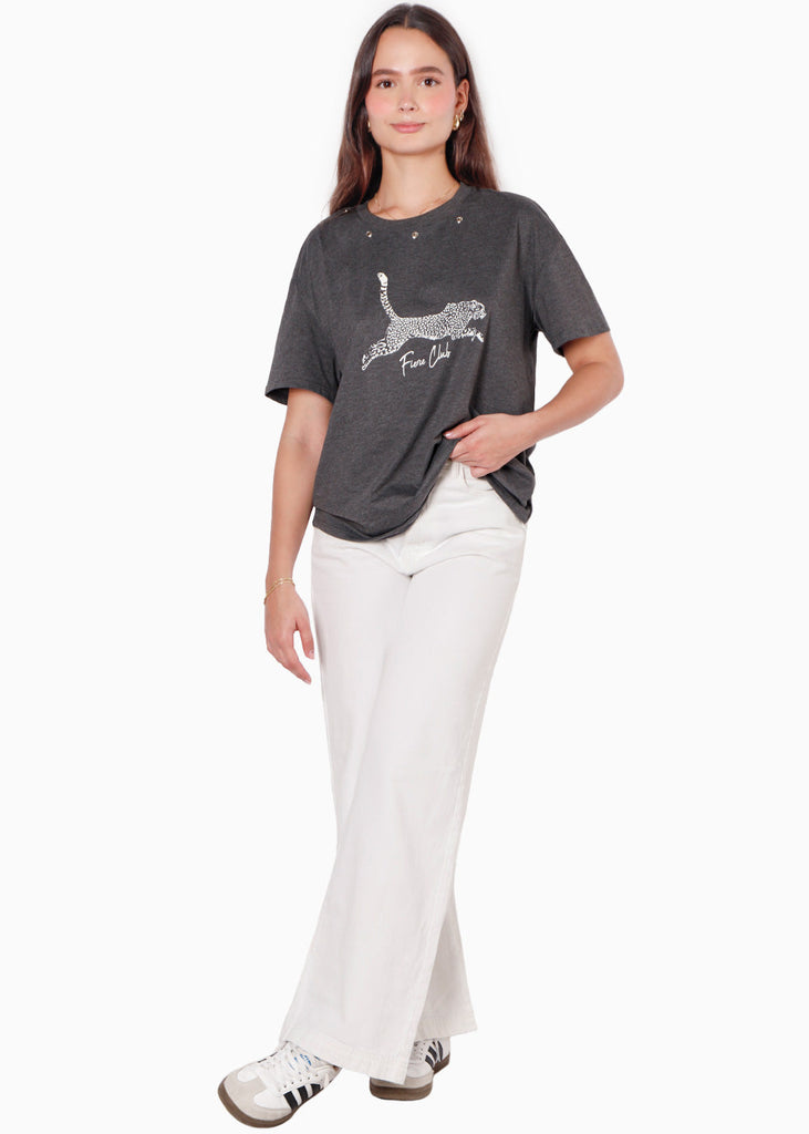 Camiseta oversized estampada "Fierce Club" color gris para mujer - Flashy