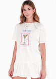 Camiseta oversized estampada "Martini" color blanco, marfil para mujer - Flashy