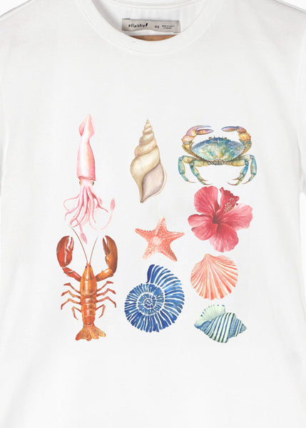 Camiseta estampada color blanco, marfil para mujer - Flashy