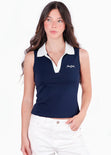 Camiseta tipo polo sin mangas cuello en contraste - DURAZNO