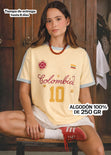 Camiseta oversize color amarillo con contraste azul en cuello, puños y hombros - PREMIUM.COLOMBIA