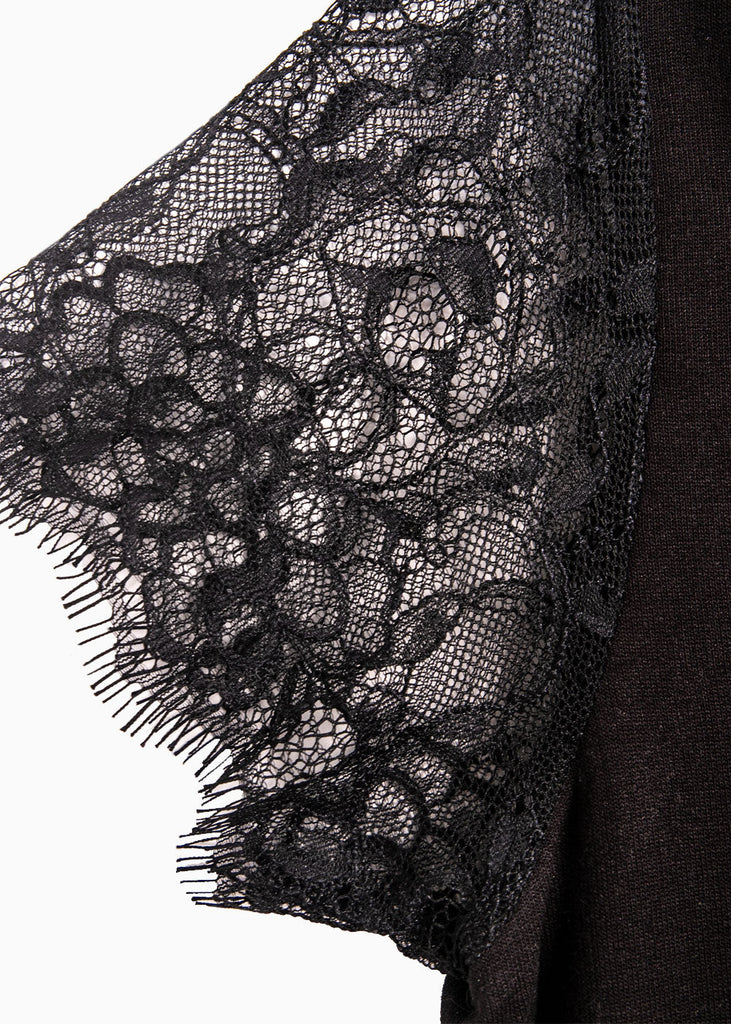 Camiseta con escote en v y mangas de encaje para mujer - Flashy
