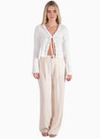 Cardigan con anudado y ruche color blanco para mujer - Flashy