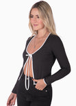 Cardigan manga larga con anudado en frente color negro para mujer - Flashy
