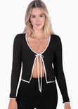 Cardigan manga larga con anudado en frente color negro para mujer - Flashy