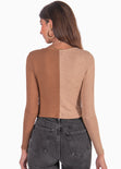 Cardigan manga larga color camel, café para mujer - Flashy