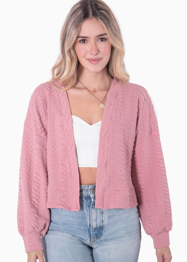 Cardigan manga larga color rosado para mujer - Flashy