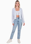 Cardigan manga larga tejido color azul para mujer - Flashy