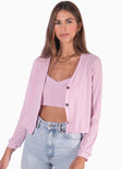 Cardigan manga larga tejido color morado, lila para mujer - Flashy