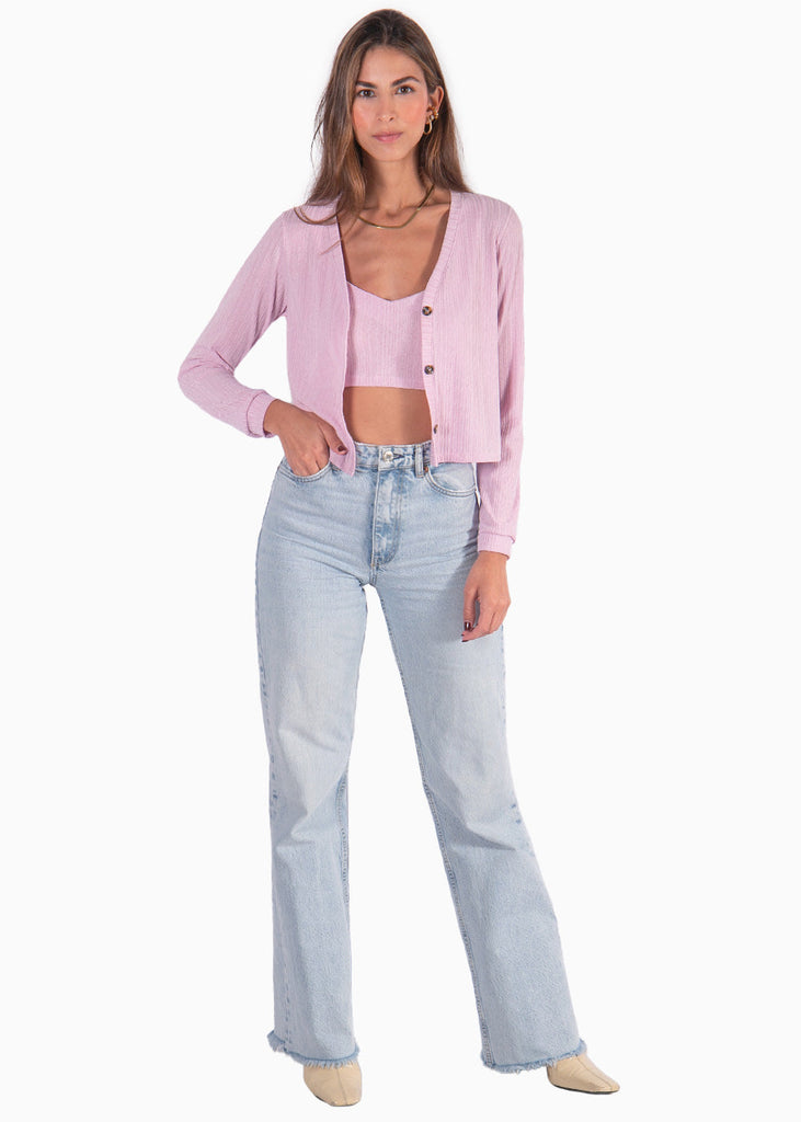 Cardigan manga larga tejido color morado, lila para mujer - Flashy