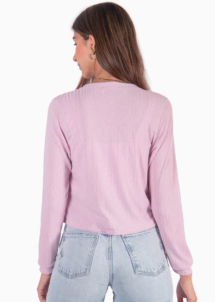 Cardigan manga larga tejido color morado, lila para mujer - Flashy