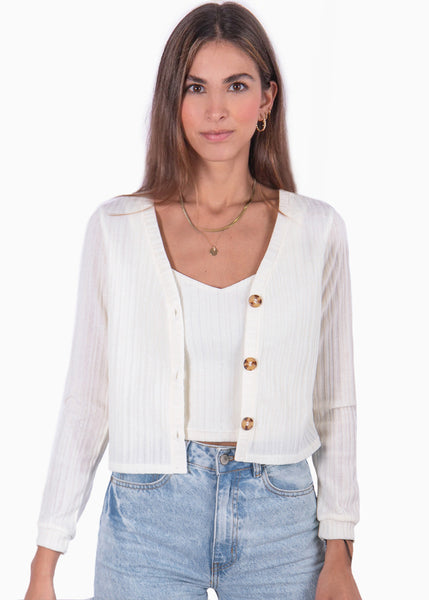 Cardigan manga larga tejido color blanco para mujer - Flashy