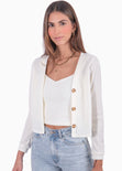 Cardigan manga larga tejido color blanco para mujer - Flashy