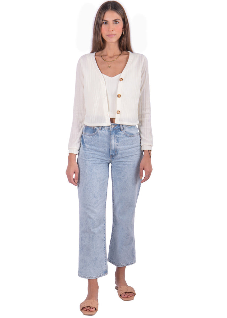 Cardigan manga larga tejido color blanco para mujer - Flashy